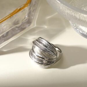 anillo plateado acero inoxidable hojas 7