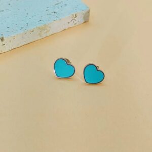 aretes plateados acero corazon azul