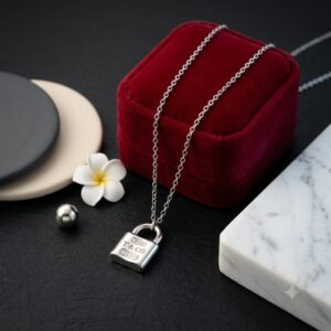 collar plateado acero inoxidable candado