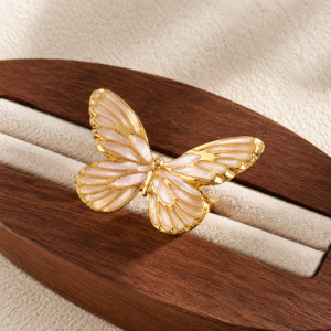 anillo dorado acero inoxidable ajustable mariposa