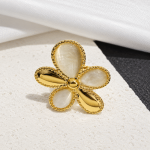 anillo ajustable dorado acero flor