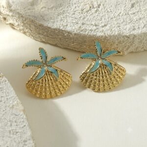 aretes dorados acero inoxidable concha