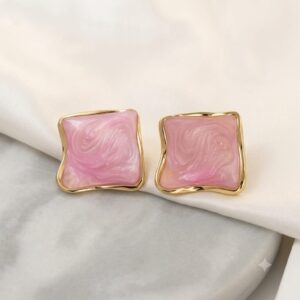 aretes rosa acero inoxidable cuadrados