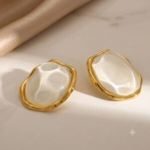 aretes dorados acero inoxidable perla