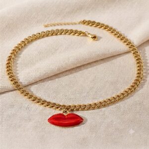collar dorado acero inoxidable corazón rojo
