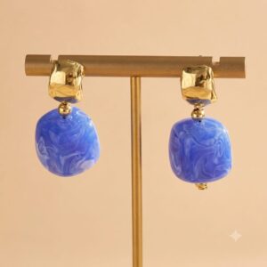 pendientes dorados acero inoxidable piedra azul