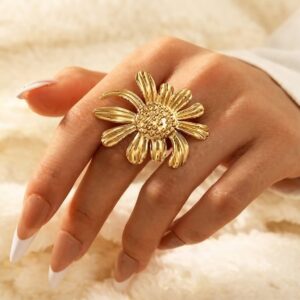 anillo dorado acero inoxidable flor